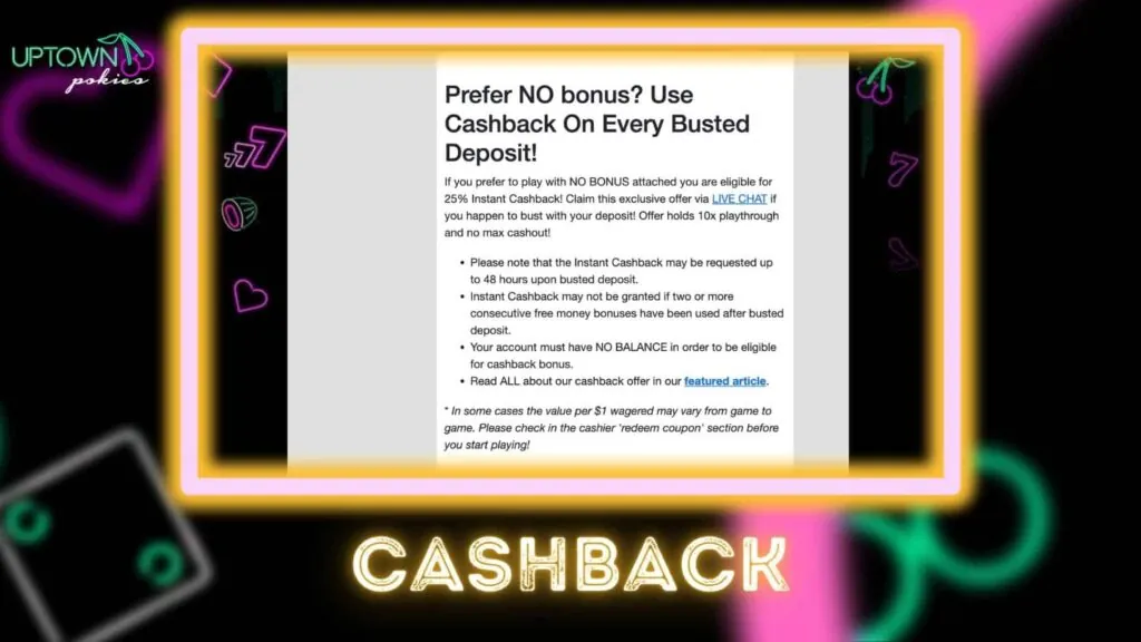 Uptown Pokies AU cashback bonus