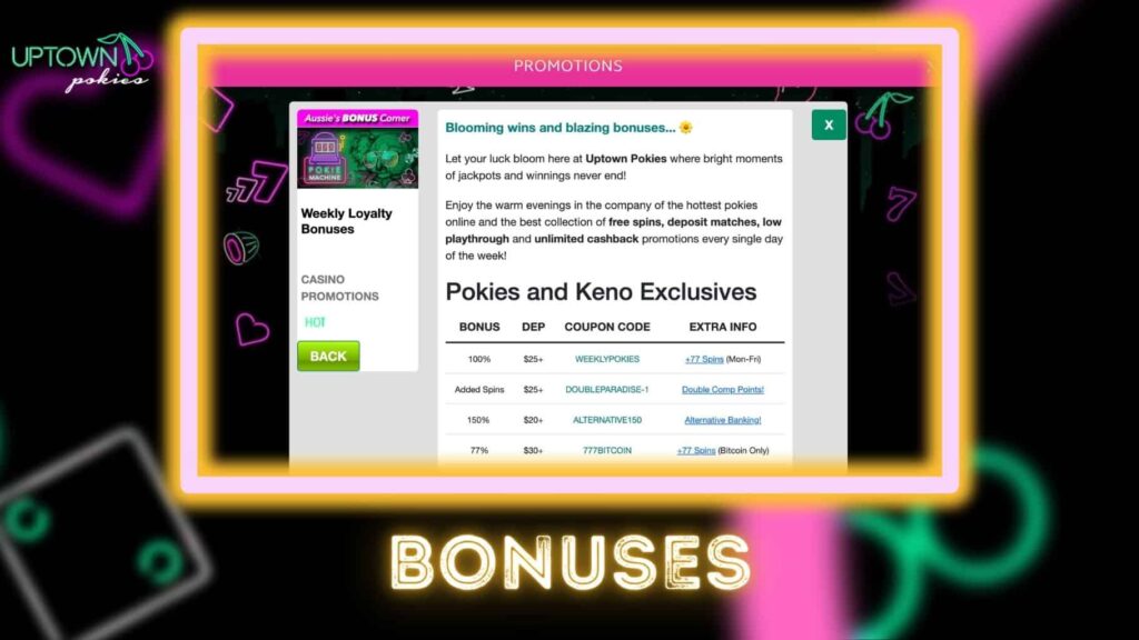 Uptown Pokies Australia casino bonuses
