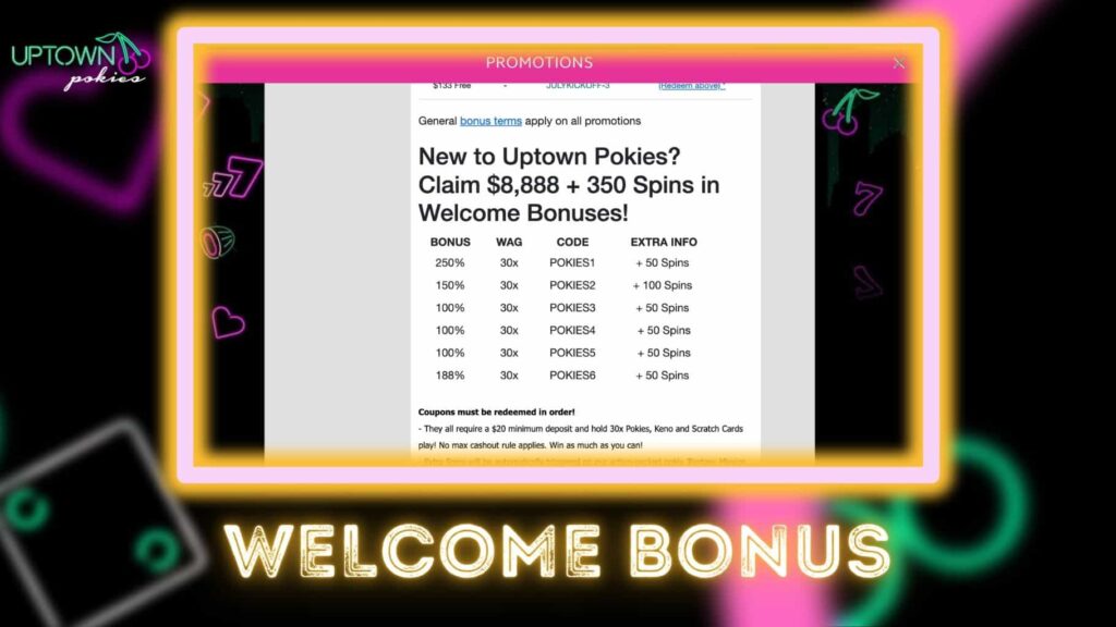 Uptown Pokies Australia welcome bonus 