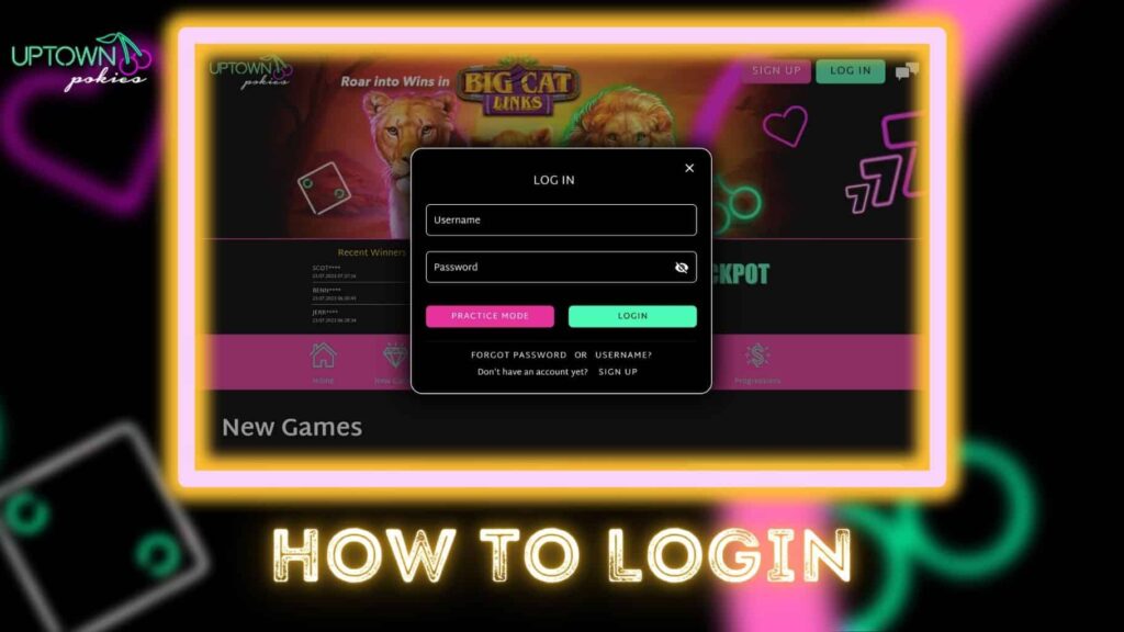 How to login at Uptown Pokies app