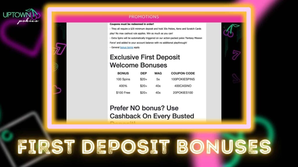 Uptown Pokies first deposit bonus
