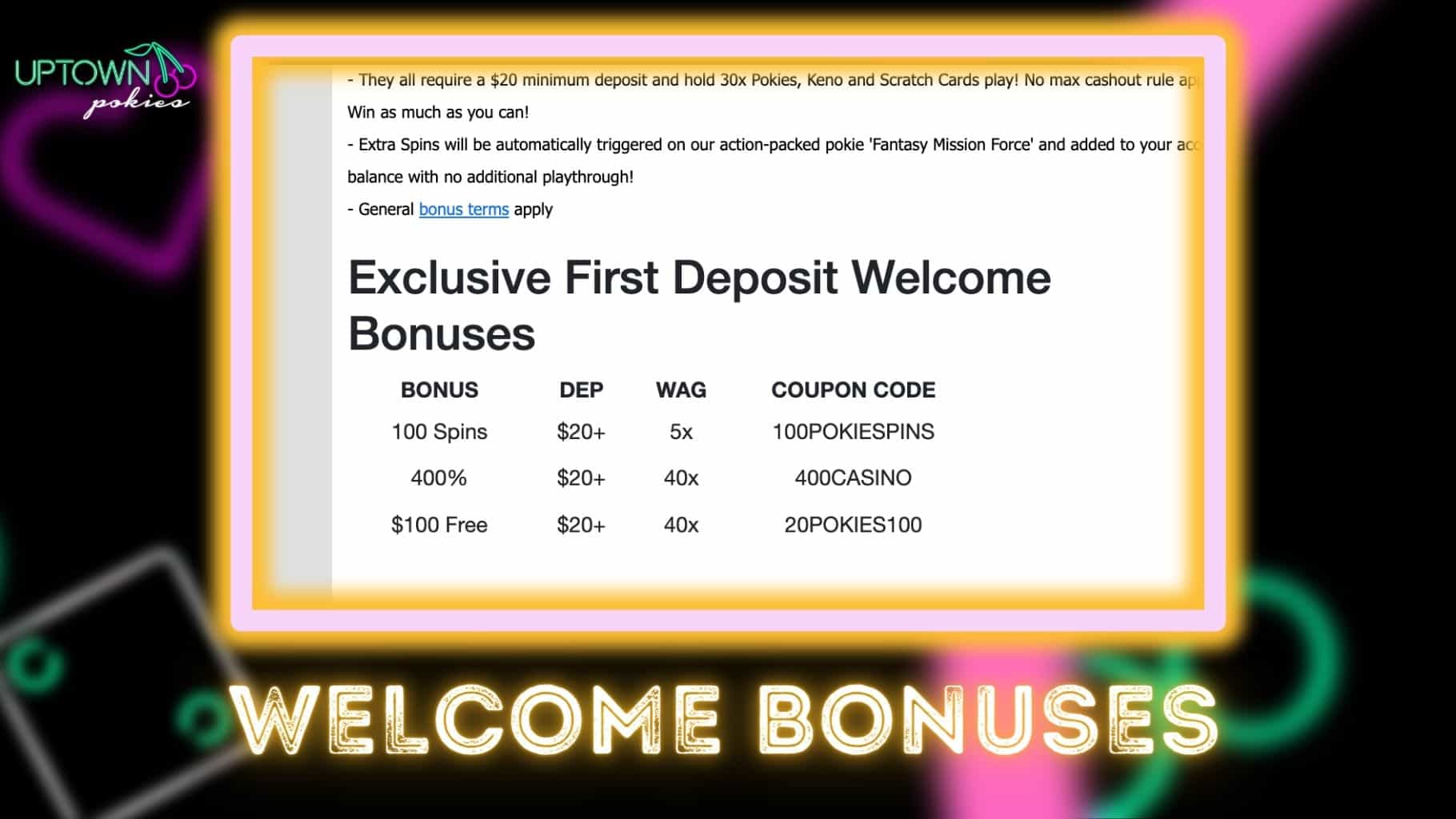 Uptown Pokies No Deposit Bonus Codes & Free Spins 2024