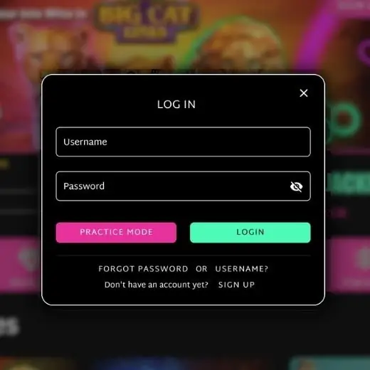 Uptown Pokies Australia website log in screen